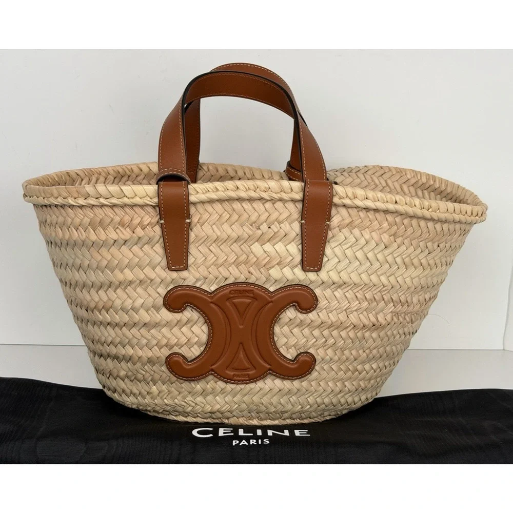 Celine Teen Triomphe Panier Raffia and Leather Bag S - Picture 2 of 12